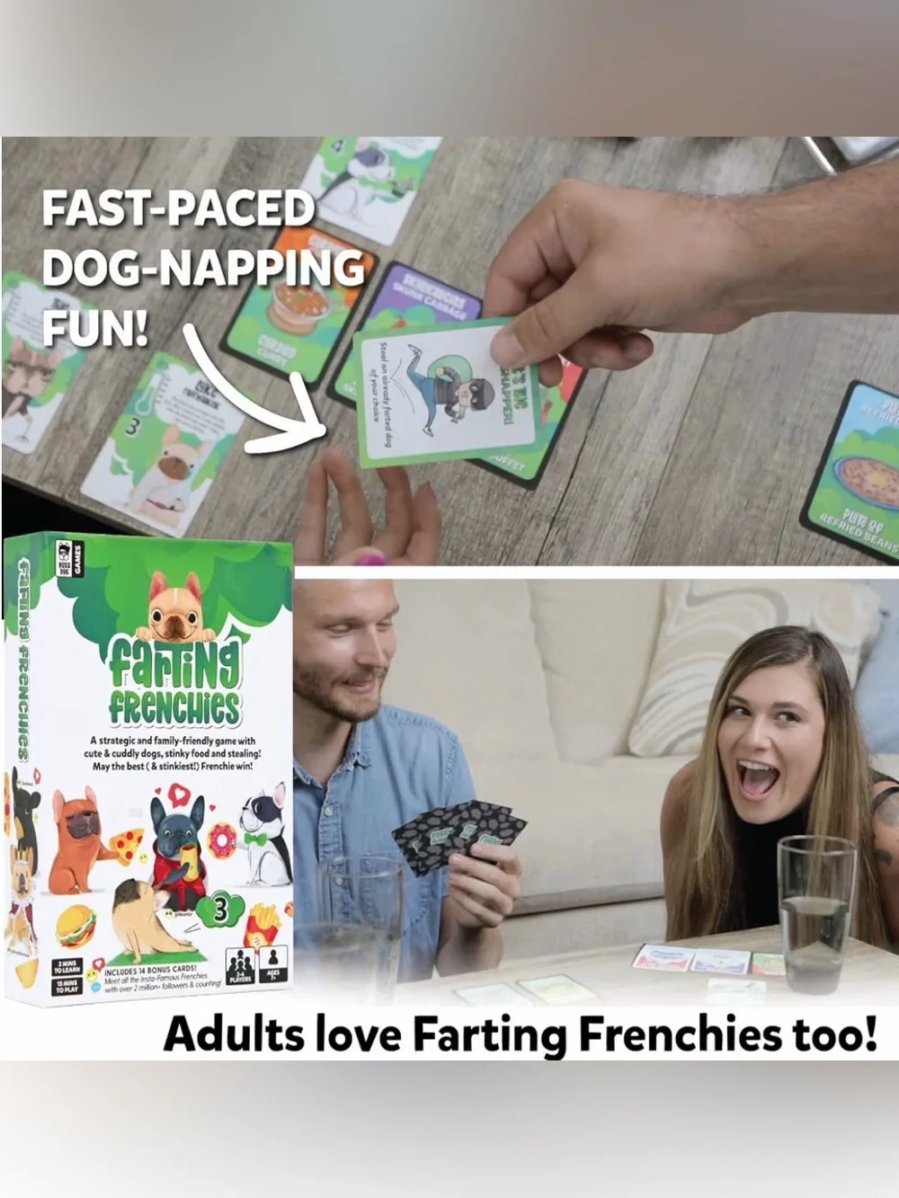 Farting Frenchies Family Board game . Strategy , Stealing and Laughs